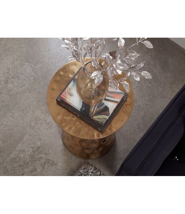 Wohnling Bijzettafel Aluminium 36cm Goud Rond - Design Aanrechttafel Metaal - Loungtafel Alu - Moderne Salontafel - Kleine Couchtafel Woonkamertafel Handgemaakt