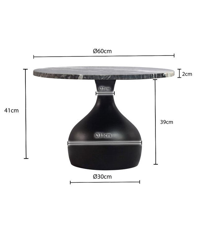 Wohnling Salontafel 60cm Aluminium met zwart marmeren tafelblad - Ronde woonkamertafel - Design banktafel - Moderne loungetafel - Elegante bijzettafel woonkamer Handgemaakt