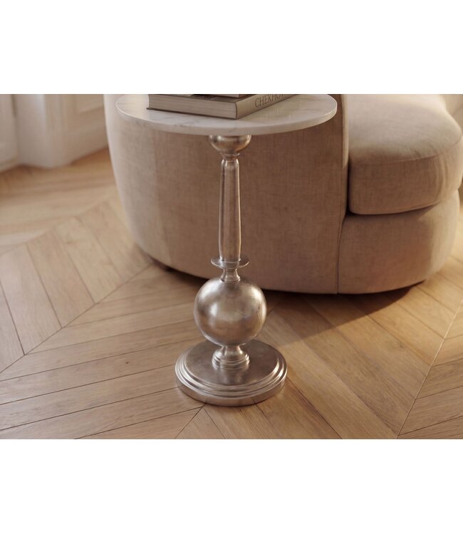 Wohnling Bijzettafel Rond 40x40cm Zilver met massief marmeren blad Wit - Design bijzettafel Metaal Natuursteen - Loungetafel Salontafel Art Déco - Banktafel Woonkamertafel Handgemaakt