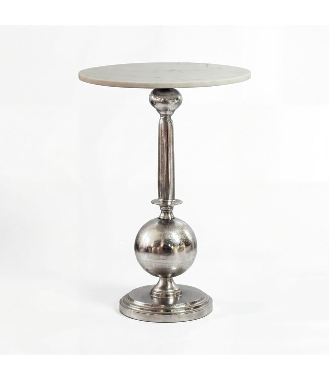 Wohnling Bijzettafel Rond 40x40cm Zilver met massief marmeren blad Wit - Design bijzettafel Metaal Natuursteen - Loungetafel Salontafel Art Déco - Banktafel Woonkamertafel Handgemaakt
