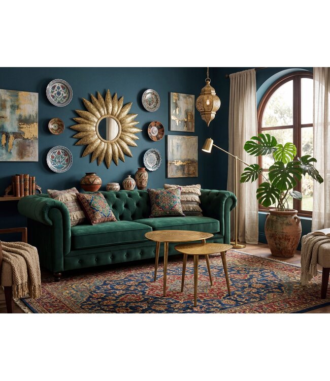Wohnling 2-delige set Salontafel Aluminium Goud - Design Bijzettafel Set Organisch - Metalen Tafel Woonkamertafel modern Alu - Sofatafel Metaal - Driebenige Loungetafel Set Nesttafel Handgemaakt