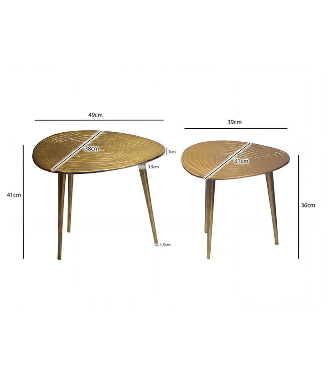 Wohnling 2-delige set Salontafel Aluminium Goud - Design Bijzettafel Set Organisch - Metalen Tafel Woonkamertafel modern Alu - Sofatafel Metaal - Driebenige Loungetafel Set Nesttafel Handgemaakt