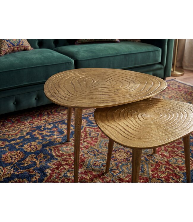 Wohnling 2-delige set Salontafel Aluminium Goud - Design Bijzettafel Set Organisch - Metalen Tafel Woonkamertafel modern Alu - Sofatafel Metaal - Driebenige Loungetafel Set Nesttafel Handgemaakt