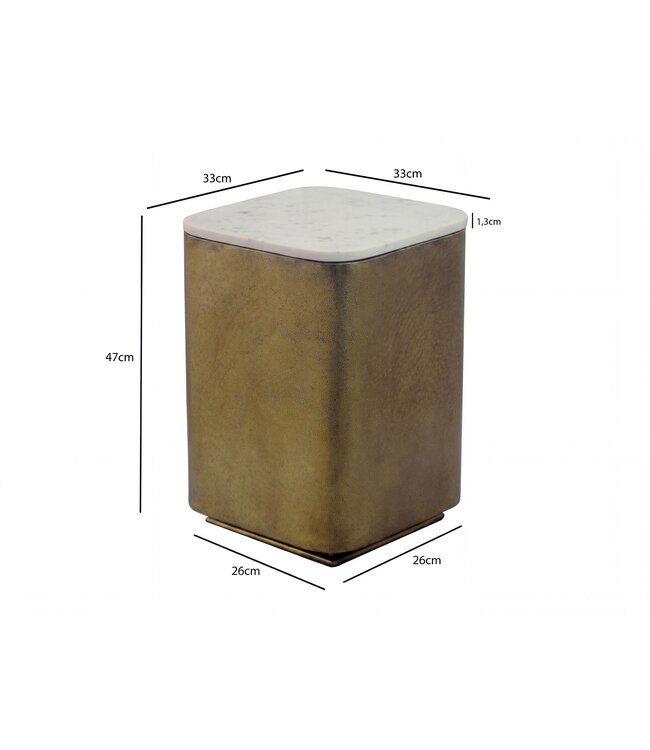 Wohnling Bijzettafel Metaal met wit Marmer Tafelblad 33cm vierkant - Moderne Aanrechttafel - Design Salontafel - Loungtafel - Elegante Woonkamertafel Handgemaakt