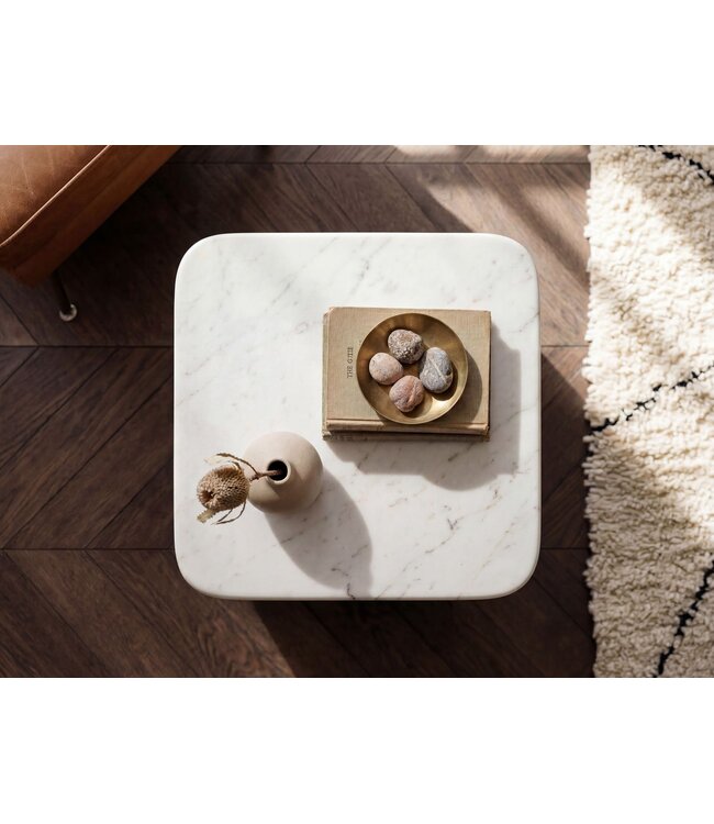 Wohnling Bijzettafel Metaal met wit Marmer Tafelblad 33cm vierkant - Moderne Aanrechttafel - Design Salontafel - Loungtafel - Elegante Woonkamertafel Handgemaakt