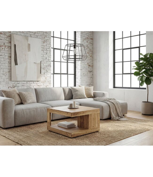 Wohnling Salontafel Acacia Massief Hout 60cm - Vierkante Woonkamertafel met Opbergvak - Design Sofa Tafel Hout - Open Loungtafel - Natuur Bijzettafel Handgemaakt
