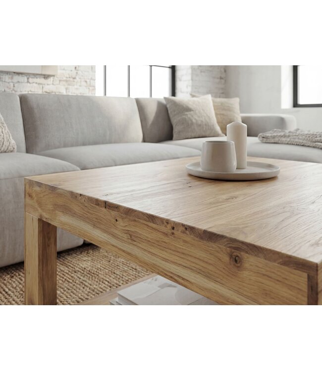 Wohnling Salontafel Acacia Massief Hout 60cm - Vierkante Woonkamertafel met Opbergvak - Design Sofa Tafel Hout - Open Loungtafel - Natuur Bijzettafel Handgemaakt