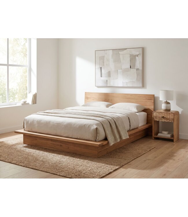 Wohnling Nachtkastje Mango Massief Hout 54cm Nachttafel Modern - Nachtkastje met Lade - Hoog Nachtkastje Slaapkamer met Opbergruimte