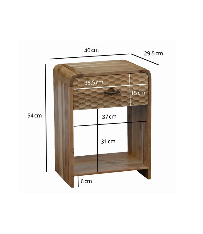 Wohnling Nachtkastje Mango Massief Hout 54cm Nachttafel Modern - Nachtkastje met Lade - Hoog Nachtkastje Slaapkamer met Opbergruimte
