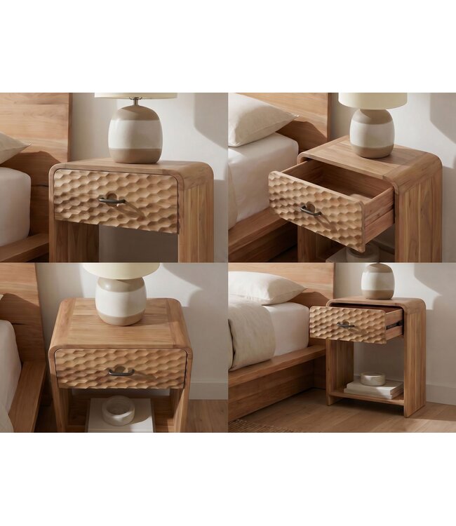 Wohnling Nachtkastje Mango Massief Hout 54cm Nachttafel Modern - Nachtkastje met Lade - Hoog Nachtkastje Slaapkamer met Opbergruimte