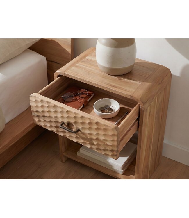 Wohnling Nachtkastje Mango Massief Hout 54cm Nachttafel Modern - Nachtkastje met Lade - Hoog Nachtkastje Slaapkamer met Opbergruimte