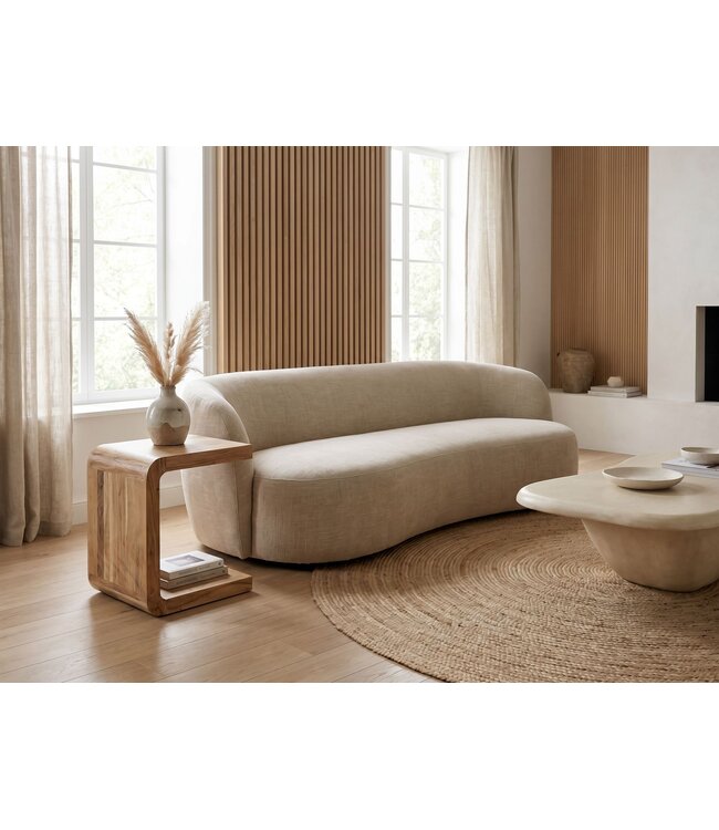 Wohnling Bijzettafel C Vorm Acacia Massief Hout 45cm Aanrechttafel Modern - Design Salontafel Massief - Kleine Afzettafel Hout - Woonkamertafel Koffietafel Handgemaakt