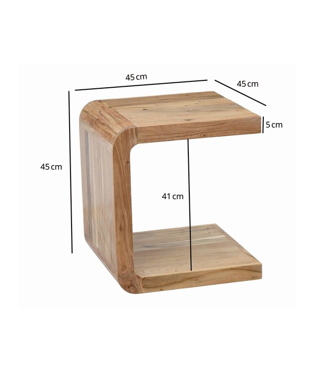 Wohnling Bijzettafel C Vorm Acacia Massief Hout 45cm Aanrechttafel Modern - Design Salontafel Massief - Kleine Afzettafel Hout - Woonkamertafel Koffietafel Handgemaakt