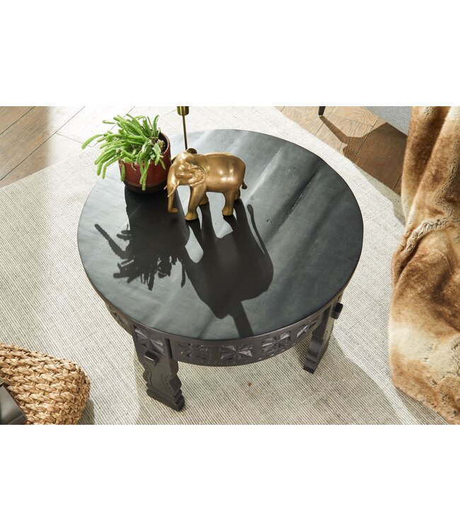 Wohnling Design Salontafel 60x36x60 cm Mango Massief Hout Ronde Zwarte Bijzettafel, Woonkamertafel Hout Massief, Tafel Woonkamer Oriëntaals, Koffietafel Loungtafel
