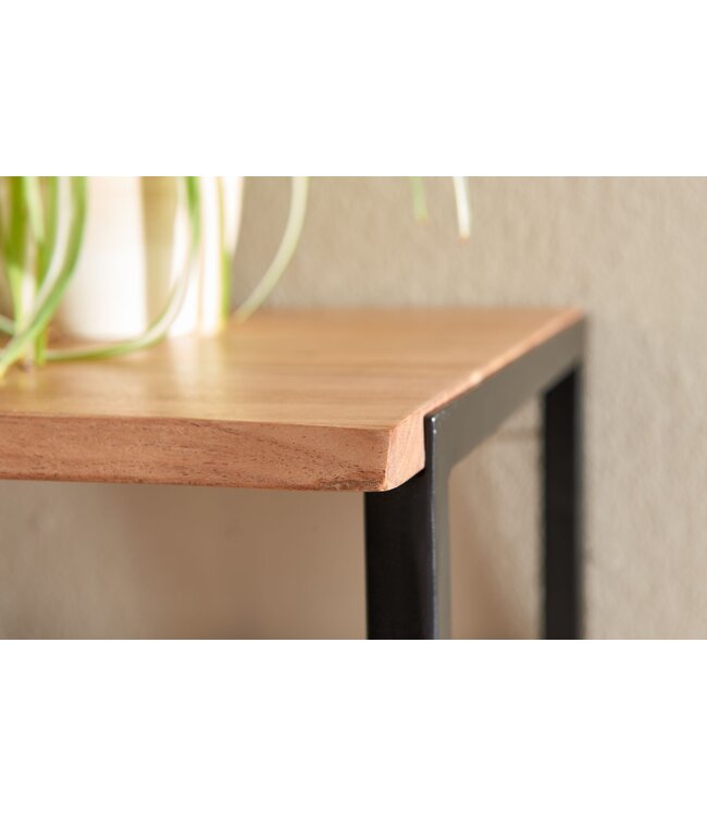 Wohnling design kapstok acacia massief hout / metaal 80x22x33 cm | Haakstang met plank en kledingroede | Hal garderobe garderobe muur hout