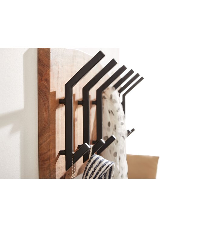 Wohnling design kapstok acacia massief hout / metaal 100 x 29 x 12,5 cm | Haakrail hal kapstok wand | Kledingkast hout