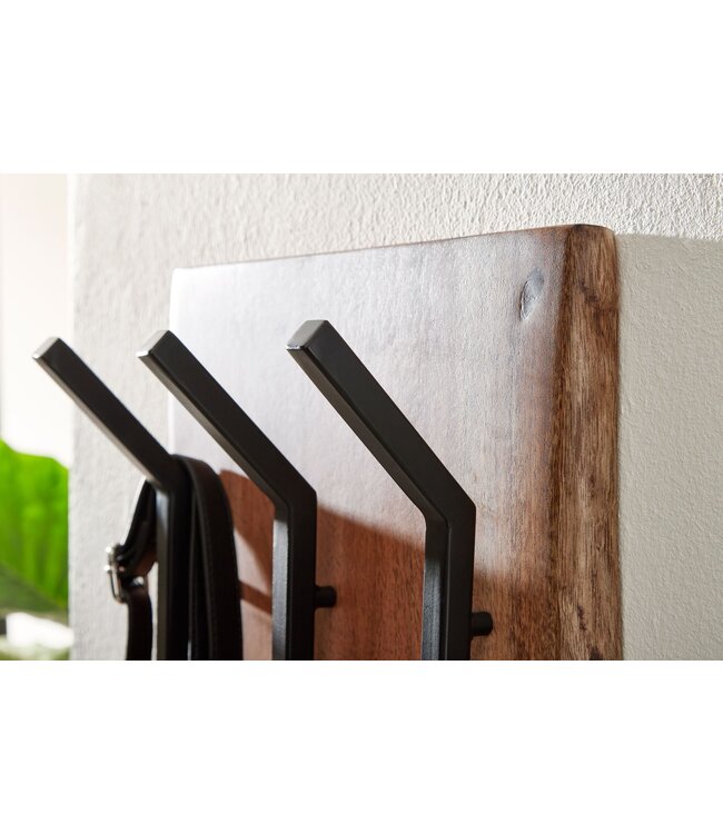 Wohnling design kapstok acacia massief hout / metaal 35,5 x 100 x 11 cm | Hakenrail 2-rijige hal kapstok wand | Kledingkast hout