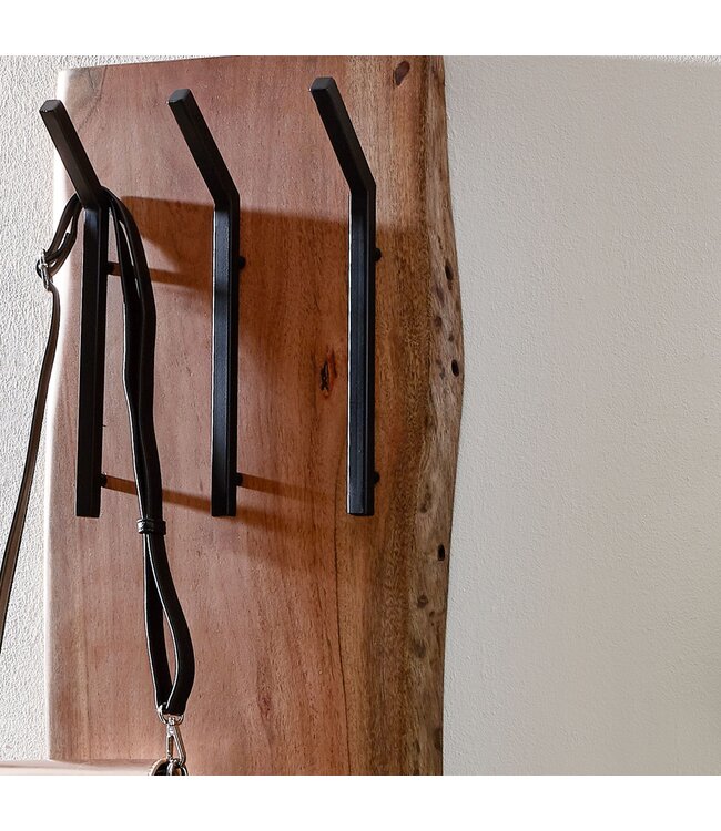 Wohnling design kapstok acacia massief hout / metaal 35,5 x 100 x 11 cm | Hakenrail 2-rijige hal kapstok wand | Kledingkast hout