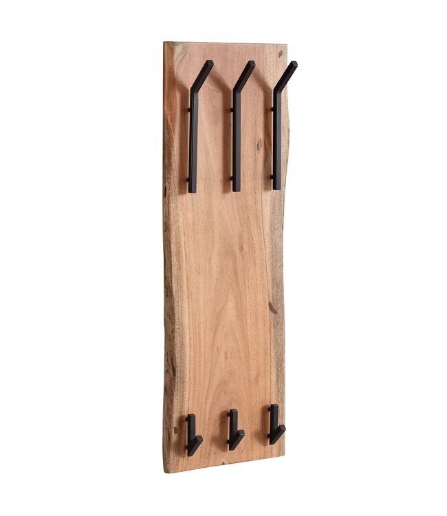 Wohnling design kapstok acacia massief hout / metaal 35,5 x 100 x 11 cm | Hakenrail 2-rijige hal kapstok wand | Kledingkast hout