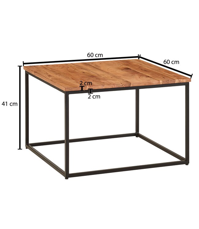 Wohnling salontafel 60x60x41 cm massief houten metalen salontafel salontafel acacia | Industriële kamertafel | Houten tafel, salontafel, massief | Tafel woonkamer