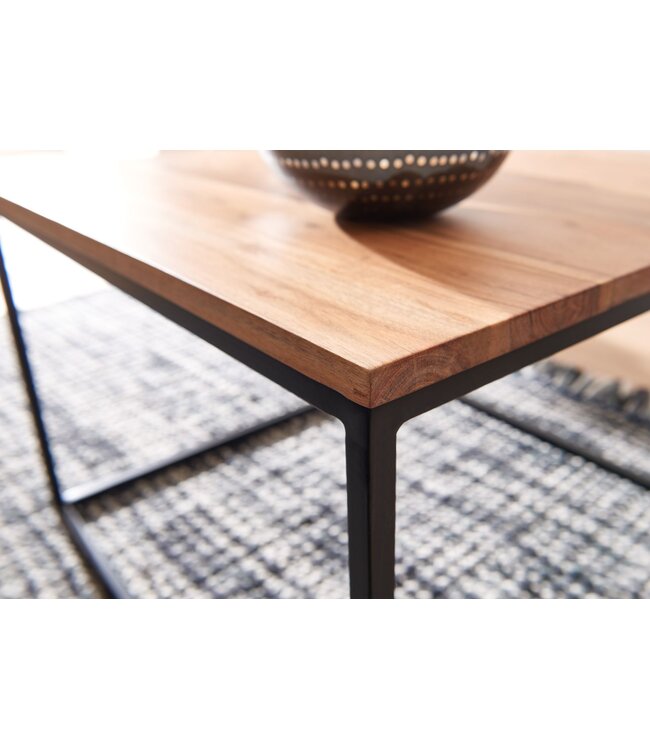 Wohnling salontafel 60x60x41 cm massief houten metalen salontafel salontafel acacia | Industriële kamertafel | Houten tafel, salontafel, massief | Tafel woonkamer