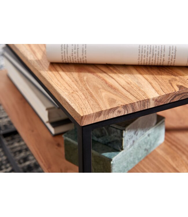 Wohnling salontafel 60x60x41 cm massief houten metalen salontafel salontafel acacia | Industriële kamertafel met opbergruimte | Vierkante houten tafel, stevige salontafel