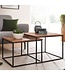 Wohnling salontafel set van 2 acacia massief hout / metalen bijzettafel hoekig | Design salontafel met metalen poten Salontafel | 2-delige placemat nesttafel