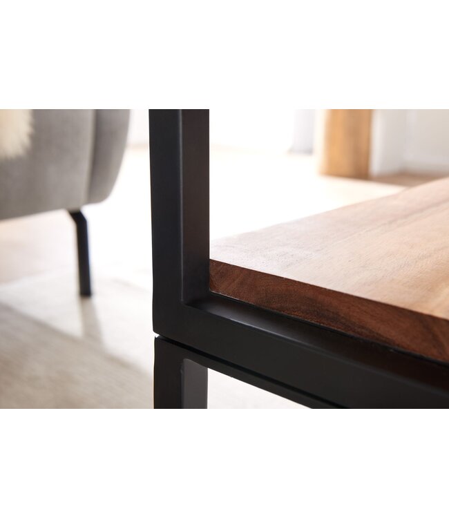 Wohnling salontafel 100x60x45 cm massief houten metalen salontafel salontafel acacia | Industriële kamertafel met opbergruimte | Houten tafel, salontafel, massief
