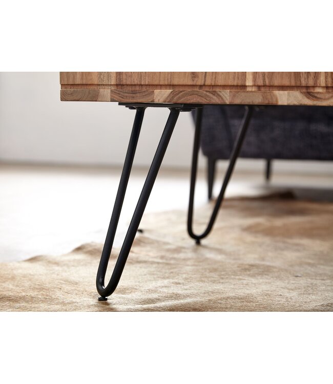 Wohnling salontafel 60x40x60 cm acacia massief hout / metalen design salontafel hoekig | Houten tafel met opbergruimte | Salontafel hout vierkant bruin