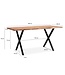 Wohnling eettafel 180x90x76 cm acacia massief hout/metaal eettafel boomrand, massieve keukentafel met X-poten in zwart, houten tafel eettafel eetkamer rechthoekig