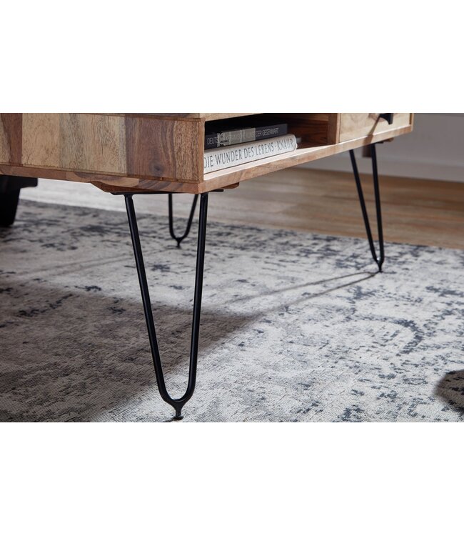 Wohnling Salontafel BAGLI Massief Acaciahout 110 cm breed Woonkamertafel Design Metalen Poten Landelijke Stijl Bijzettafel Lade