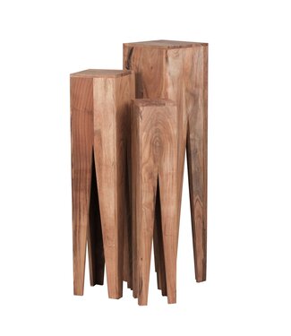 Wohnling bijzettafel set van 3 massief houten acacia woonkamertafel design kolommen landelijke stijl salontafel vierkant