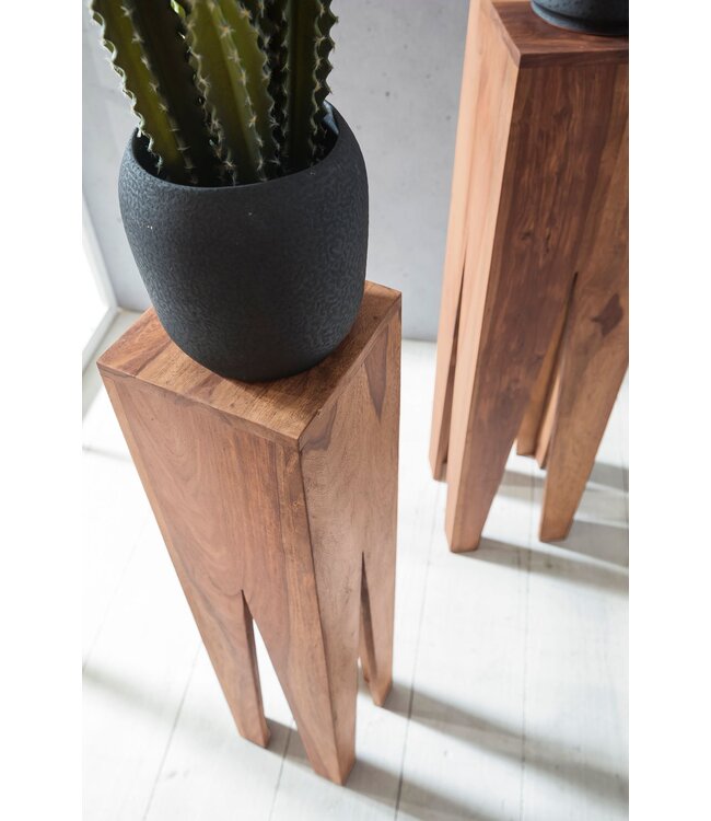 Wohnling bijzettafel set van 3 massief houten acacia woonkamertafel design kolommen landelijke stijl salontafel vierkant