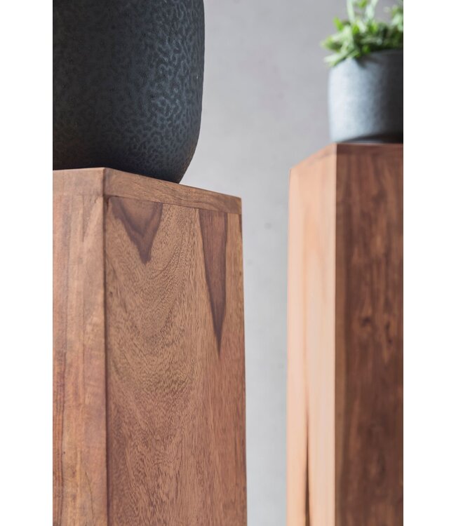 Wohnling bijzettafel set van 3 massief houten acacia woonkamertafel design kolommen landelijke stijl salontafel vierkant