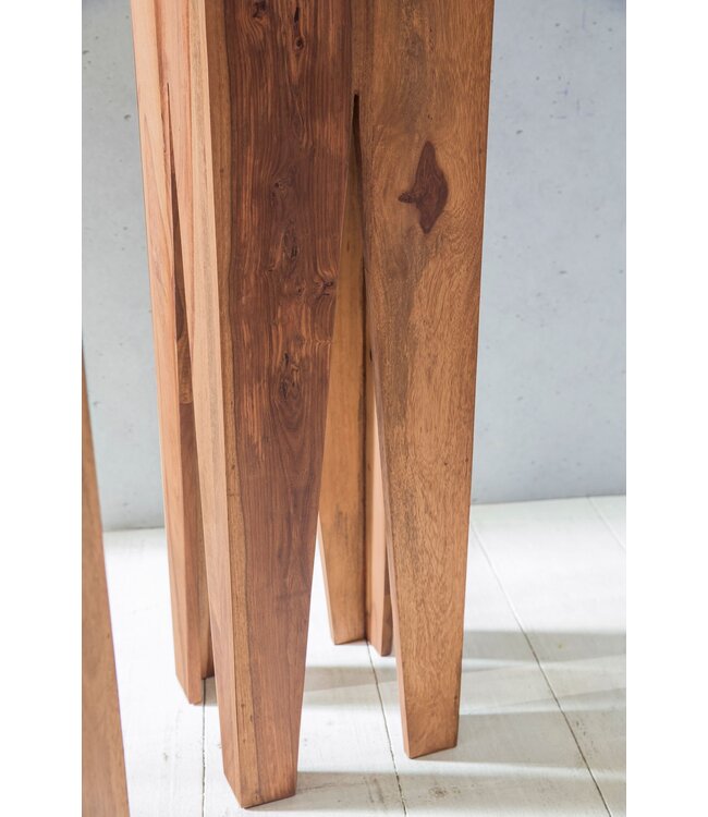 Wohnling bijzettafel set van 3 massief houten acacia woonkamertafel design kolommen landelijke stijl salontafel vierkant