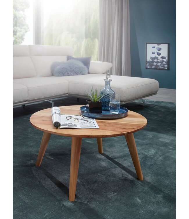 Wohnling salontafel Massief houten acacia | Woonkamer tafel Rond Ø75 x 40 cm | Tafel met 4 poten in landelijke stijl