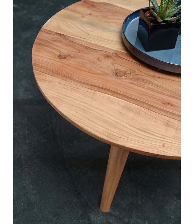 Wohnling salontafel Massief houten acacia | Woonkamer tafel Rond Ø75 x 40 cm | Tafel met 4 poten in landelijke stijl