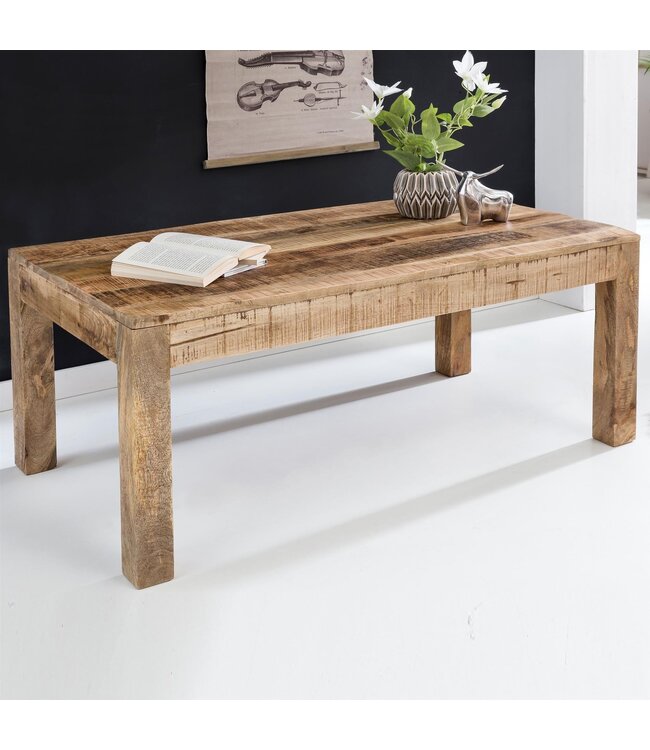 Wohnling salontafel RUSTICA 110 x 60 x 47 cm massief hout Mango Nature | Landelijke stijl salontafel Rustieke Koffietafel | Massief houten tafel woonkamer