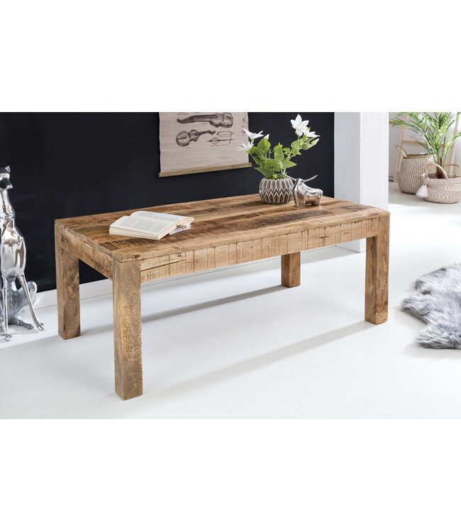 Wohnling salontafel RUSTICA 110 x 60 x 47 cm massief hout Mango Nature | Landelijke stijl salontafel Rustieke Koffietafel | Massief houten tafel woonkamer