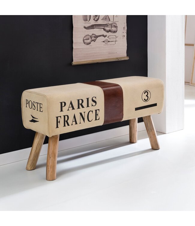 Wohnling Ontwerp Turn Bock bank CANVAS Brown 91 x 30 x 50 cm | Draai voetbank gemaakt van echt leder / stof | Kruk Garderobebank Kruk gymnastiek- bank