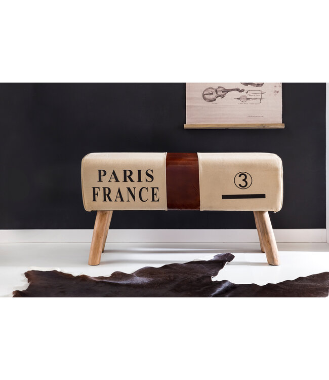 Wohnling Ontwerp Turn Bock bank CANVAS Brown 91 x 30 x 50 cm | Draai voetbank gemaakt van echt leder / stof | Kruk Garderobebank Kruk gymnastiek- bank