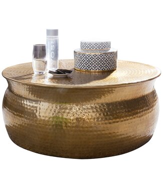 Wohnling salontafel KARAM 75x31x75 cm aluminium gouden bijzettafel oosterse rond | Plat gehamerd koffietafeltje metaal Design salontafel modern | Tafel klein Indiaas stub tafel klein