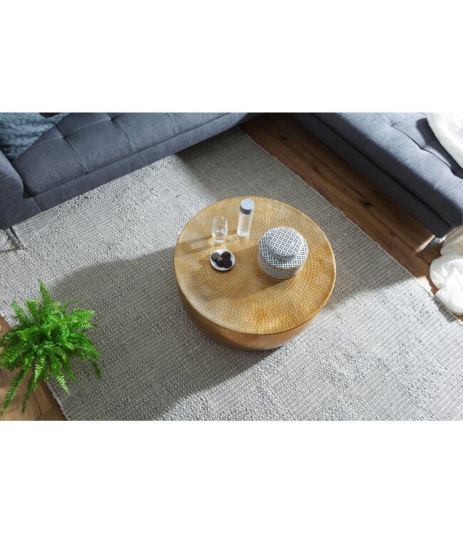 Wohnling salontafel KARAM 75x31x75 cm aluminium gouden bijzettafel oosterse rond | Plat gehamerd koffietafeltje metaal Design salontafel modern | Tafel klein Indiaas stub tafel klein