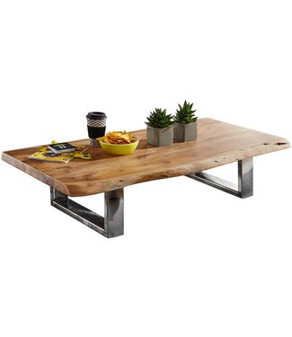 Wohnling salontafel ASURA 115 x 25 x 58 cm Acacia massief hout metalen frame groot | Boomstam Woonkamertafel Massief hout Bruin | Boomstam salontafel Landhuis houten tafel | Tafel Woonkamertafel