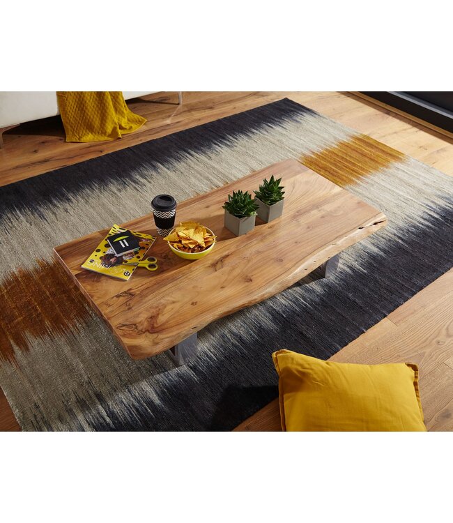 Wohnling salontafel ASURA 115 x 25 x 58 cm Acacia massief hout metalen frame groot | Boomstam Woonkamertafel Massief hout Bruin | Boomstam salontafel Landhuis houten tafel | Tafel Woonkamertafel