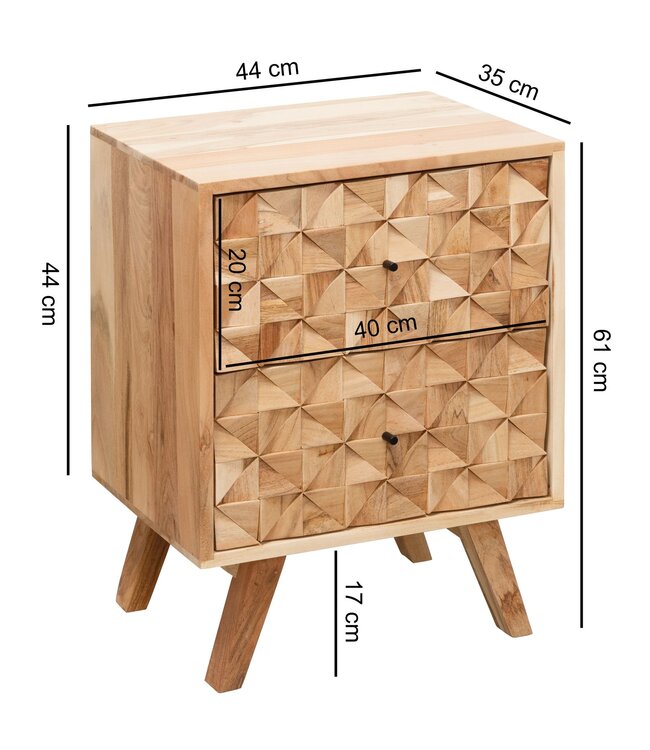 Wohnling Nachtkastje REWA 44x61x35cm Acacia Massief Hout Nachtkast Hoog, Landelijke Nachtkast Boxspringbed, Nachttafel Lades, Nachtkastje Houten Nachtkast, Bijzettafel Massief