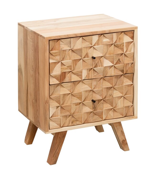 Wohnling Nachtkastje REWA 44x61x35cm Acacia Massief Hout Nachtkast Hoog, Landelijke Nachtkast Boxspringbed, Nachttafel Lades, Nachtkastje Houten Nachtkast, Bijzettafel Massief