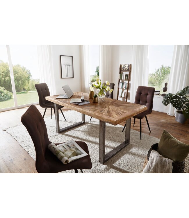 Wohnling eettafel mango massief houten eetkamertafel 200x76,5x100 cm | Keukentafel loft natuur | Massief houten tafel met metalen frame | Industriële tafel