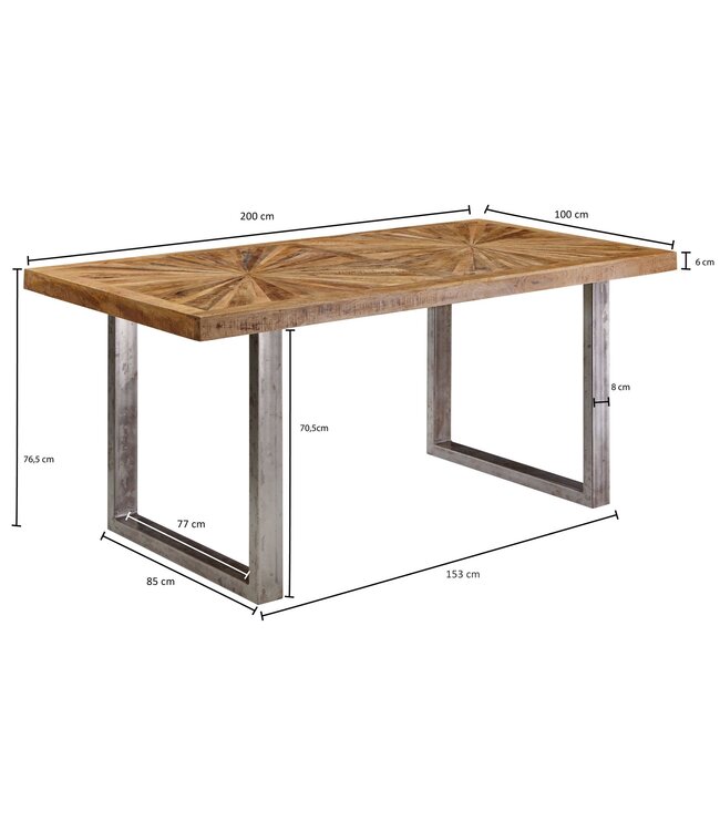 Wohnling eettafel mango massief houten eetkamertafel 200x76,5x100 cm | Keukentafel loft natuur | Massief houten tafel met metalen frame | Industriële tafel