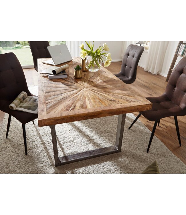 Wohnling eettafel mango massief houten eetkamertafel 200x76,5x100 cm | Keukentafel loft natuur | Massief houten tafel met metalen frame | Industriële tafel